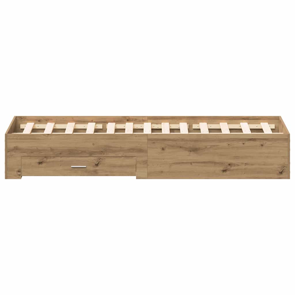 Bedframe met lade Artisan Eiken 135 x 190 cm Bewerkt hout is nu te koop bij PeponiXL, paradijselijk wonen!