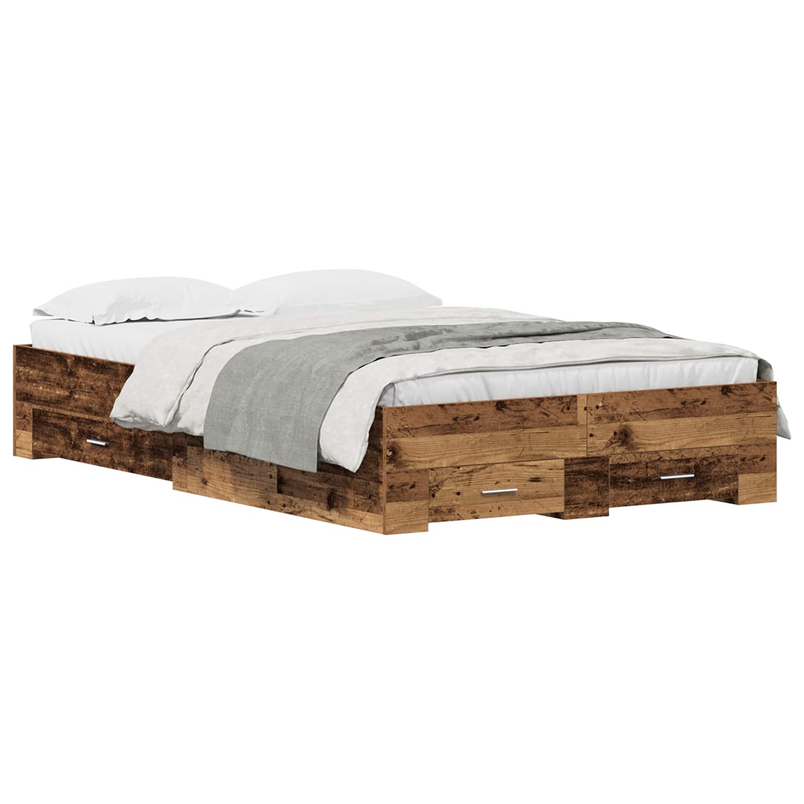 Bedframe met lade met opslag Oud Hout 120 x 190 cm Bewerkt hout is nu te koop bij PeponiXL, paradijselijk wonen!