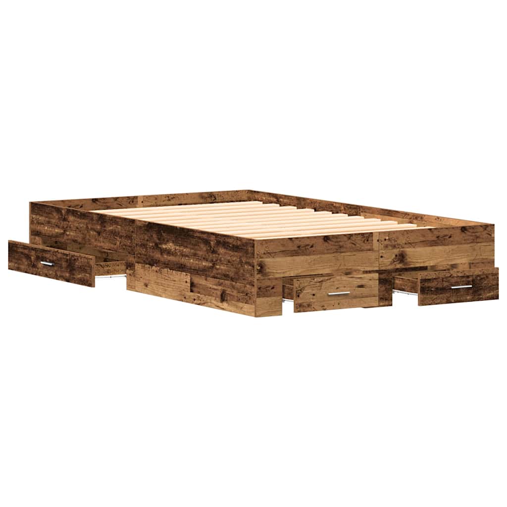 Bedframe met lade met opslag Oud Hout 120 x 190 cm Bewerkt hout is nu te koop bij PeponiXL, paradijselijk wonen!