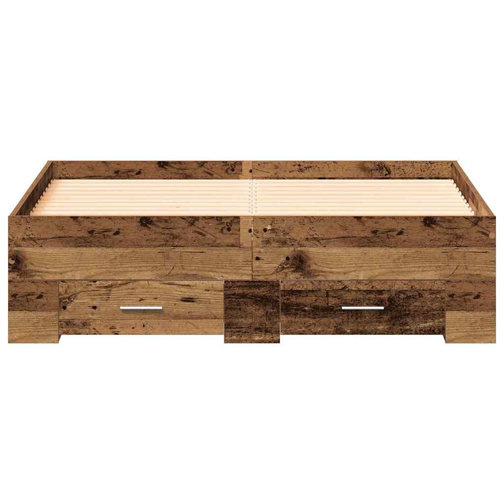 Bedframe met lade met opslag Oud Hout 120 x 190 cm Bewerkt hout is nu te koop bij PeponiXL, paradijselijk wonen!