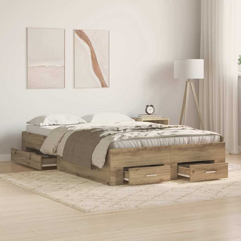 Bedframe met lade Artisan Eiken 120 x 190 cm Bewerkt hout is nu te koop bij PeponiXL, paradijselijk wonen!