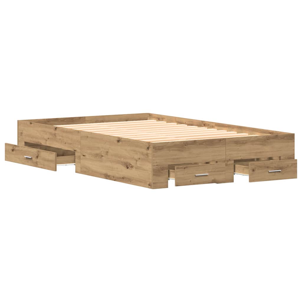 Bedframe met lade Artisan Eiken 120 x 190 cm Bewerkt hout is nu te koop bij PeponiXL, paradijselijk wonen!