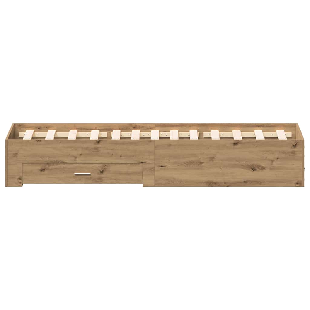 Bedframe met lade Artisan Eiken 120 x 190 cm Bewerkt hout is nu te koop bij PeponiXL, paradijselijk wonen!