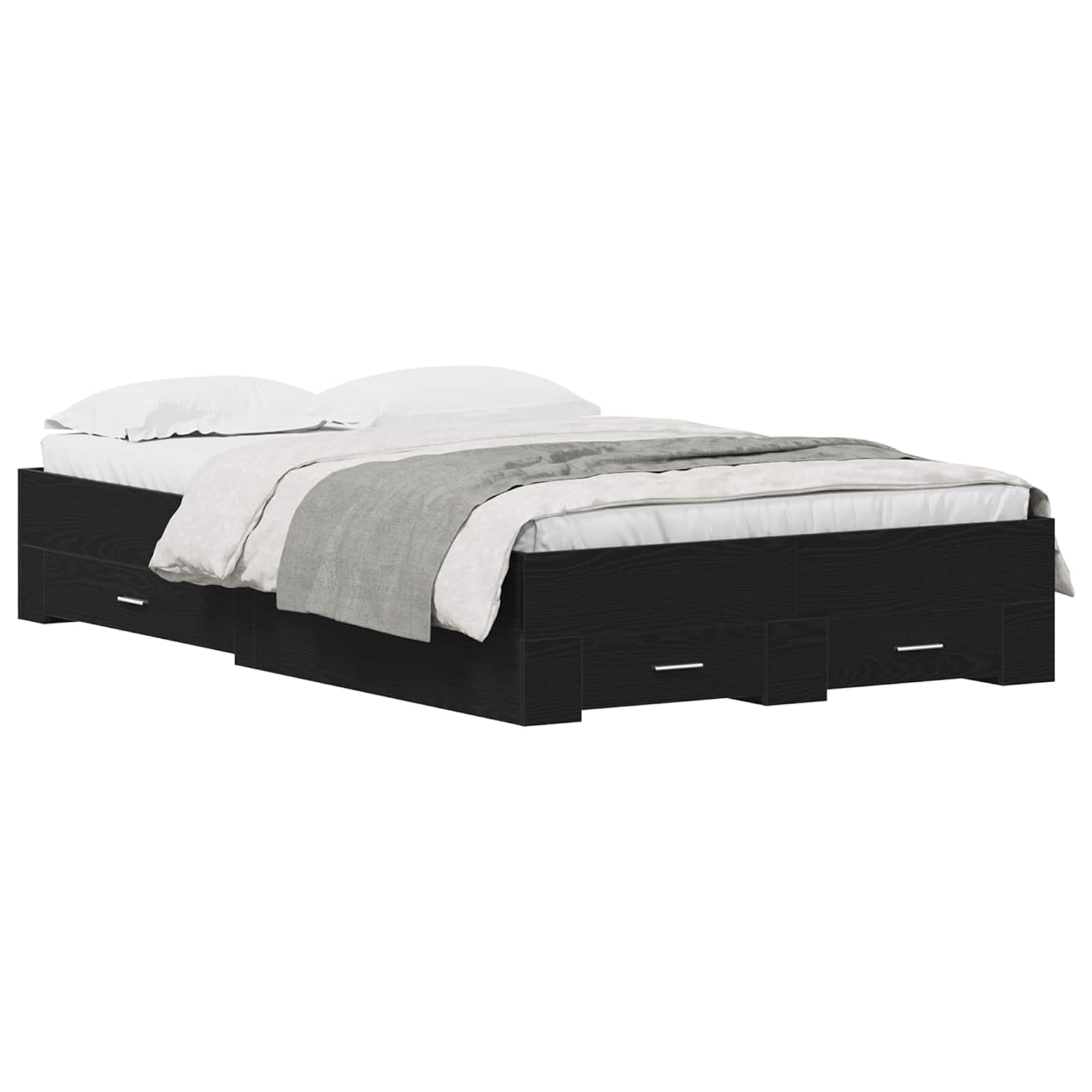 Bedframe met lade Zwart Eiken 120 x 190 cm Bewerkt hout is nu te koop bij PeponiXL, paradijselijk wonen!