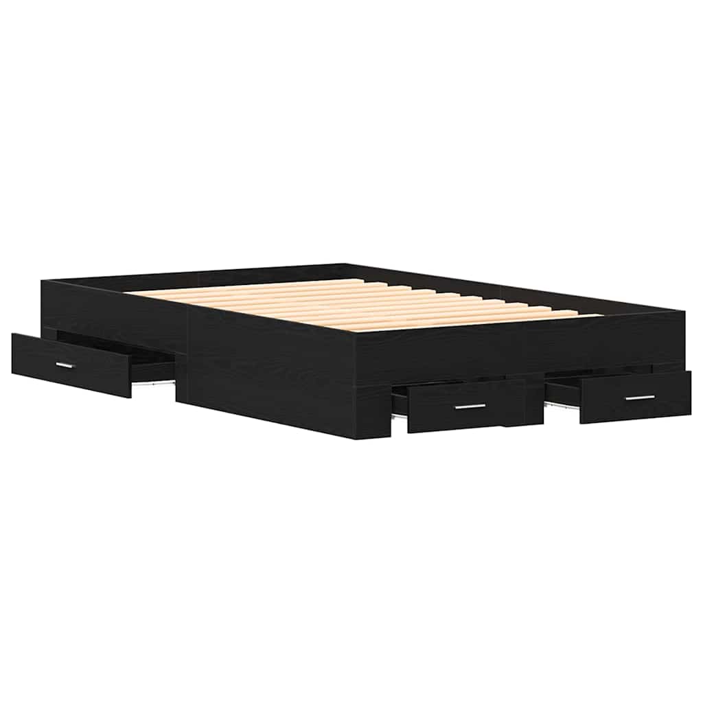 Bedframe met lade Zwart Eiken 120 x 190 cm Bewerkt hout is nu te koop bij PeponiXL, paradijselijk wonen!