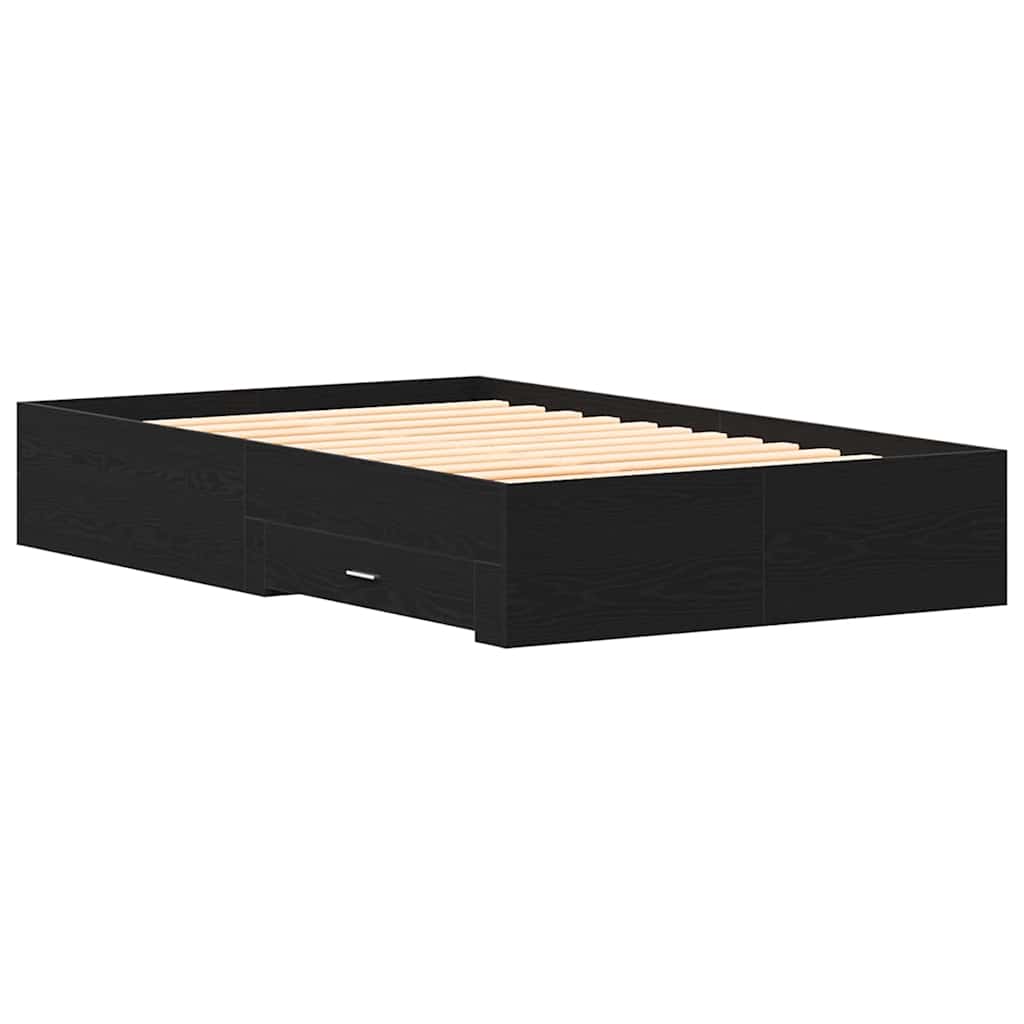 Bedframe met lade Zwart Eiken 120 x 190 cm Bewerkt hout is nu te koop bij PeponiXL, paradijselijk wonen!
