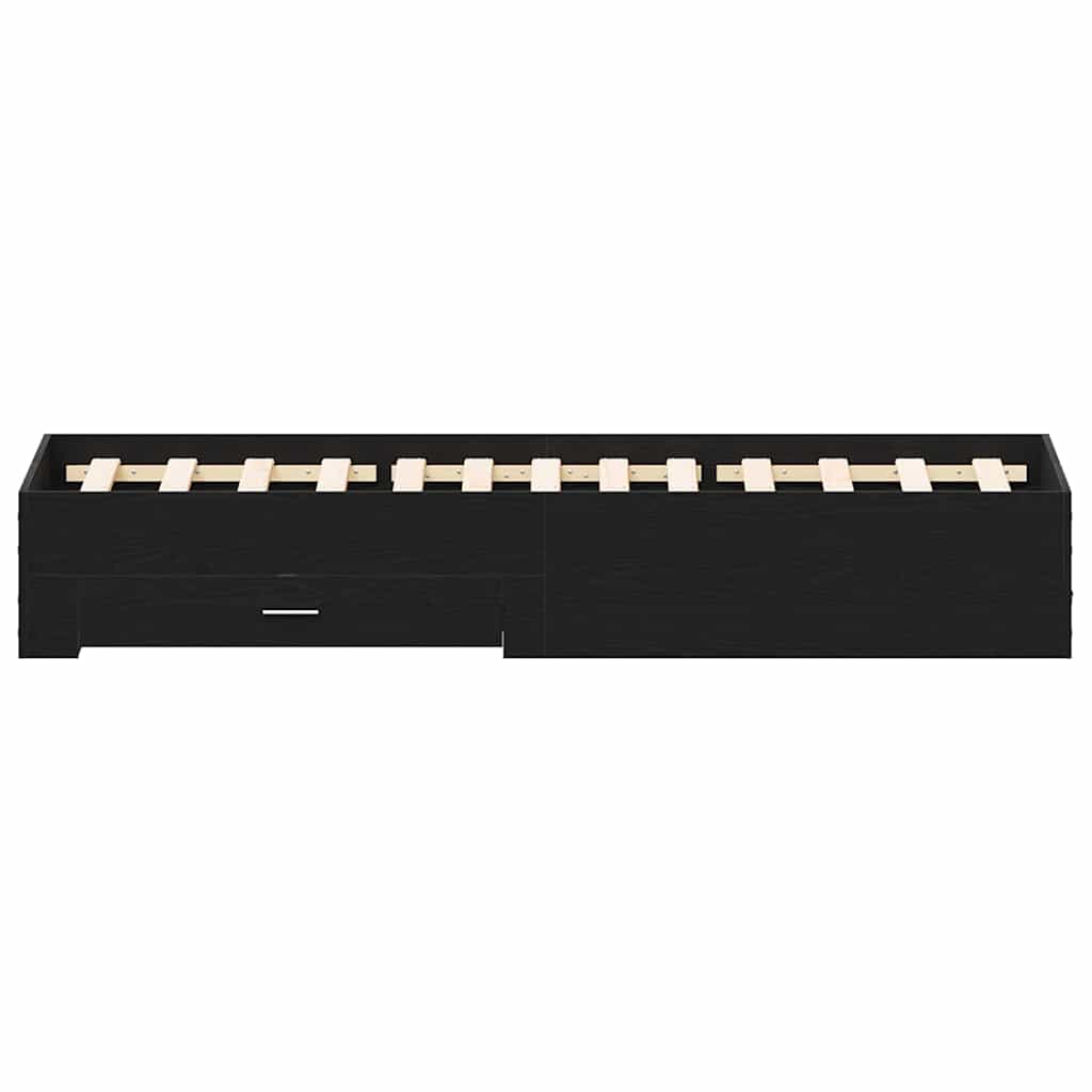 Bedframe met lade Zwart Eiken 120 x 190 cm Bewerkt hout is nu te koop bij PeponiXL, paradijselijk wonen!