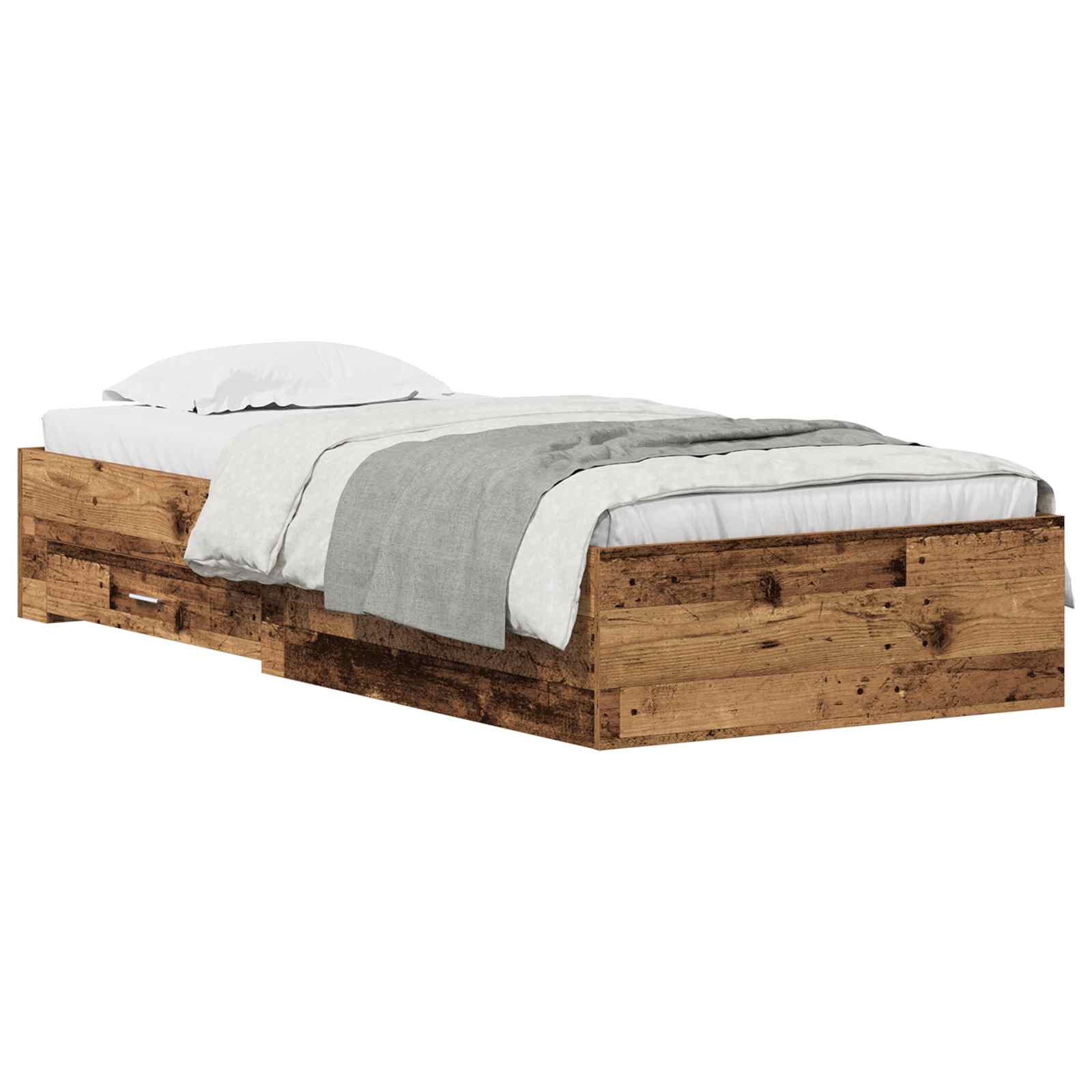 Bedframe met lade met opslag Oud Hout 100 x 200 cm Bewerkt hout is nu te koop bij PeponiXL, paradijselijk wonen!