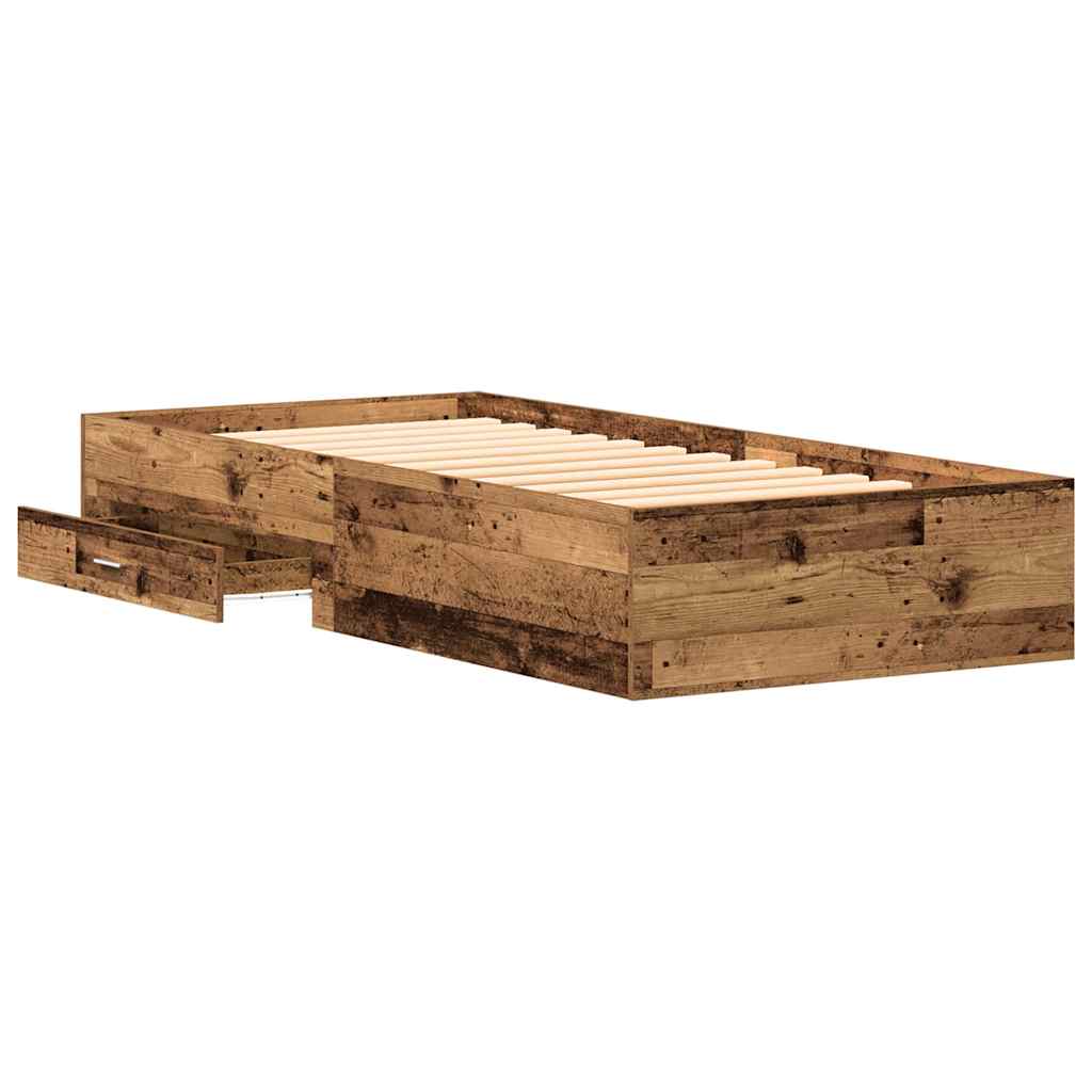 Bedframe met lade met opslag Oud Hout 100 x 200 cm Bewerkt hout is nu te koop bij PeponiXL, paradijselijk wonen!