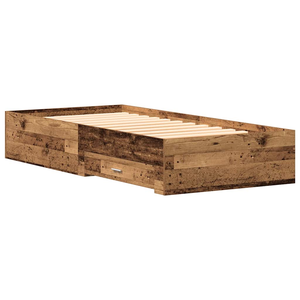 Bedframe met lade met opslag Oud Hout 100 x 200 cm Bewerkt hout is nu te koop bij PeponiXL, paradijselijk wonen!