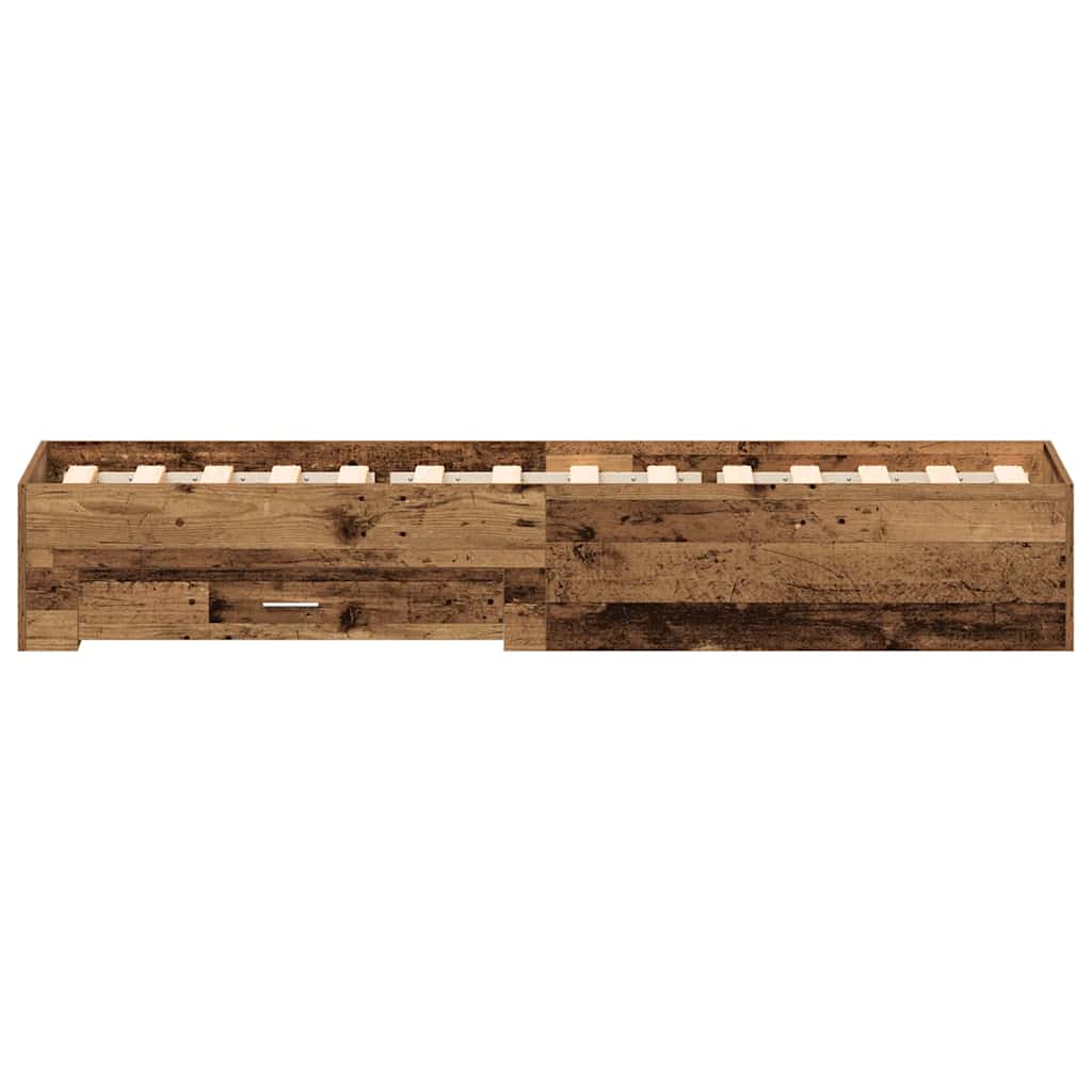 Bedframe met lade met opslag Oud Hout 100 x 200 cm Bewerkt hout is nu te koop bij PeponiXL, paradijselijk wonen!