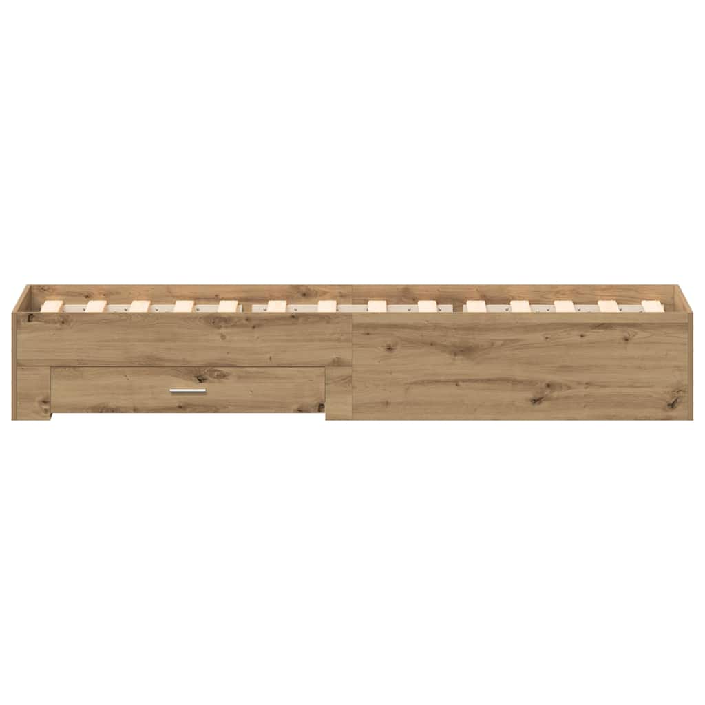 Bedframe met lade Artisan Eiken 100 x 200 cm Bewerkt hout is nu te koop bij PeponiXL, paradijselijk wonen!