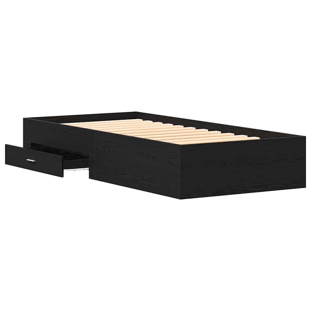 Bedframe met lade Zwart Eiken 100 x 200 cm Bewerkt hout is nu te koop bij PeponiXL, paradijselijk wonen!