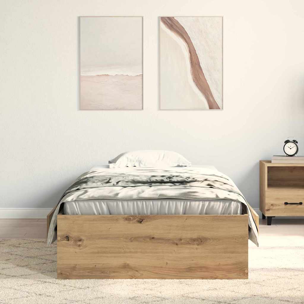 Bedframe met lade Artisan Eiken 90 x 200 cm Bewerkt hout is nu te koop bij PeponiXL, paradijselijk wonen!