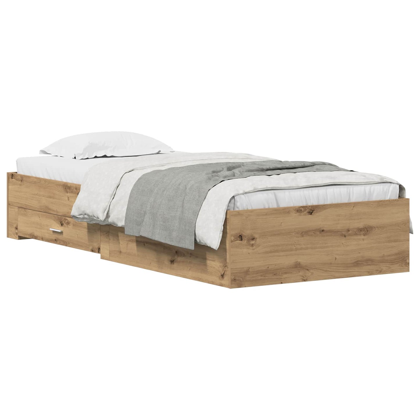Bedframe met lade Artisan Eiken 90 x 200 cm Bewerkt hout is nu te koop bij PeponiXL, paradijselijk wonen!