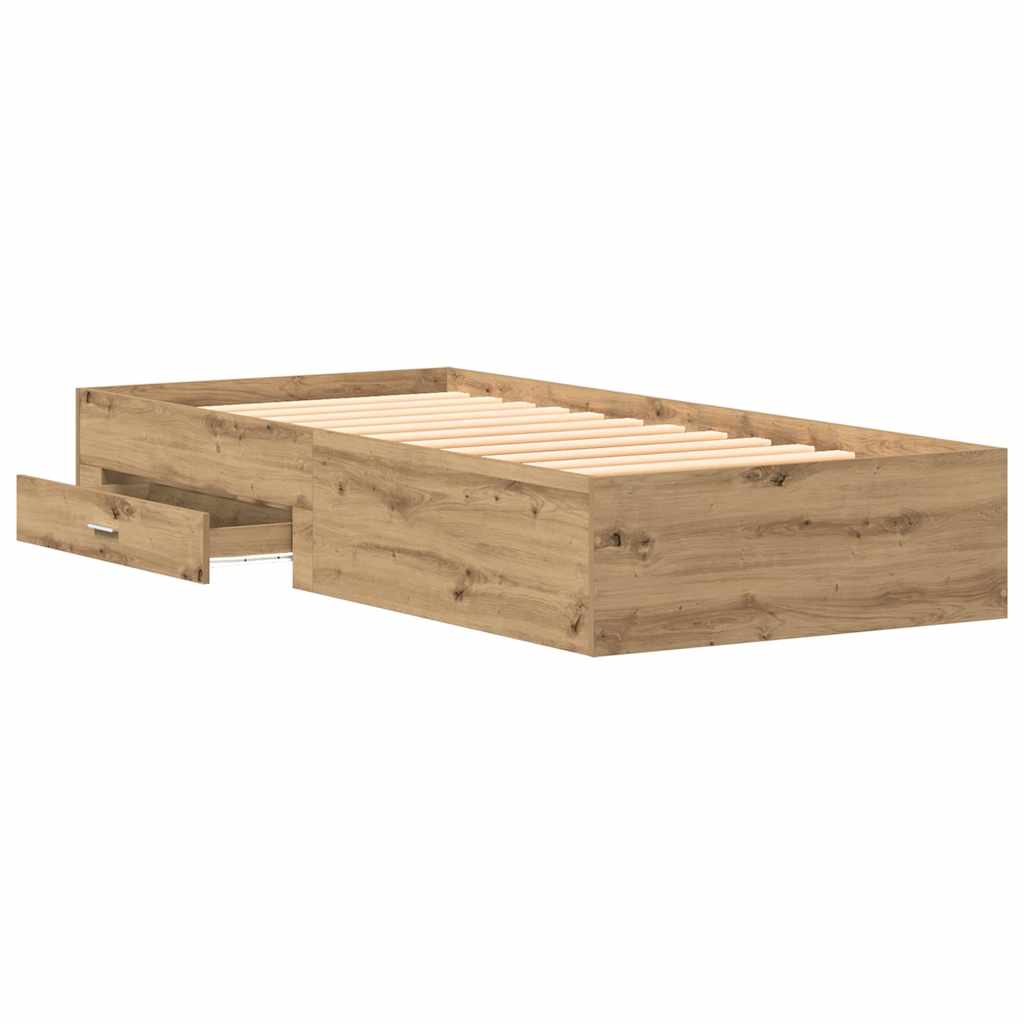 Bedframe met lade Artisan Eiken 90 x 200 cm Bewerkt hout is nu te koop bij PeponiXL, paradijselijk wonen!