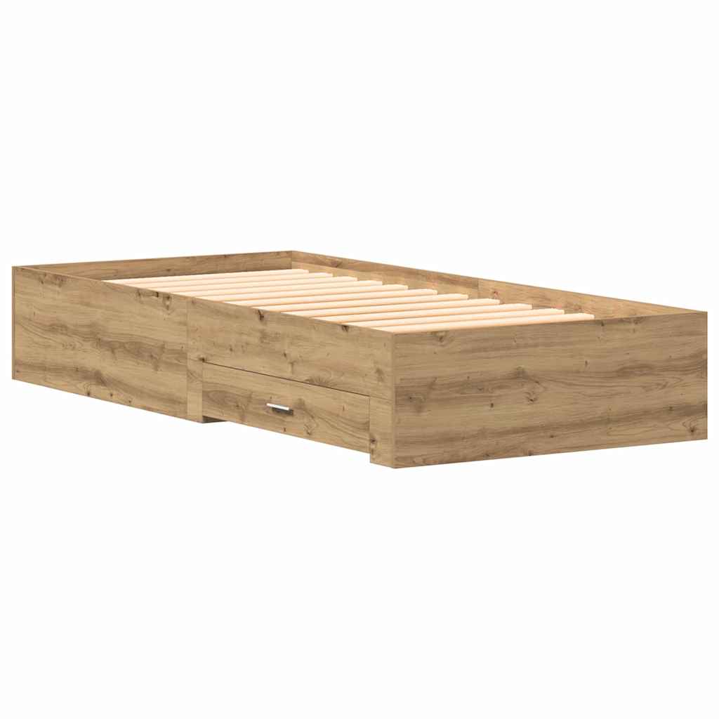 Bedframe met lade Artisan Eiken 90 x 200 cm Bewerkt hout is nu te koop bij PeponiXL, paradijselijk wonen!