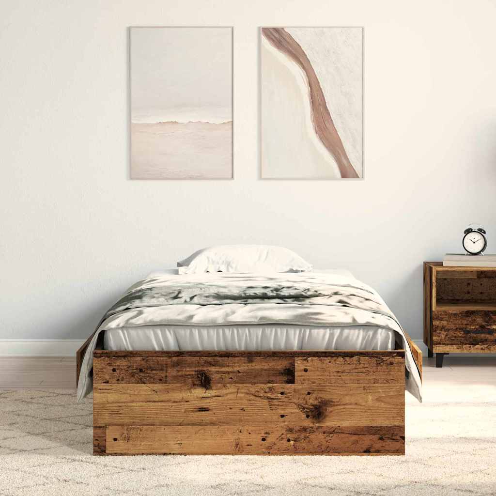 Bedframe met lade met opslag Oud Hout 90 x 190 cm Bewerkt hout is nu te koop bij PeponiXL, paradijselijk wonen!