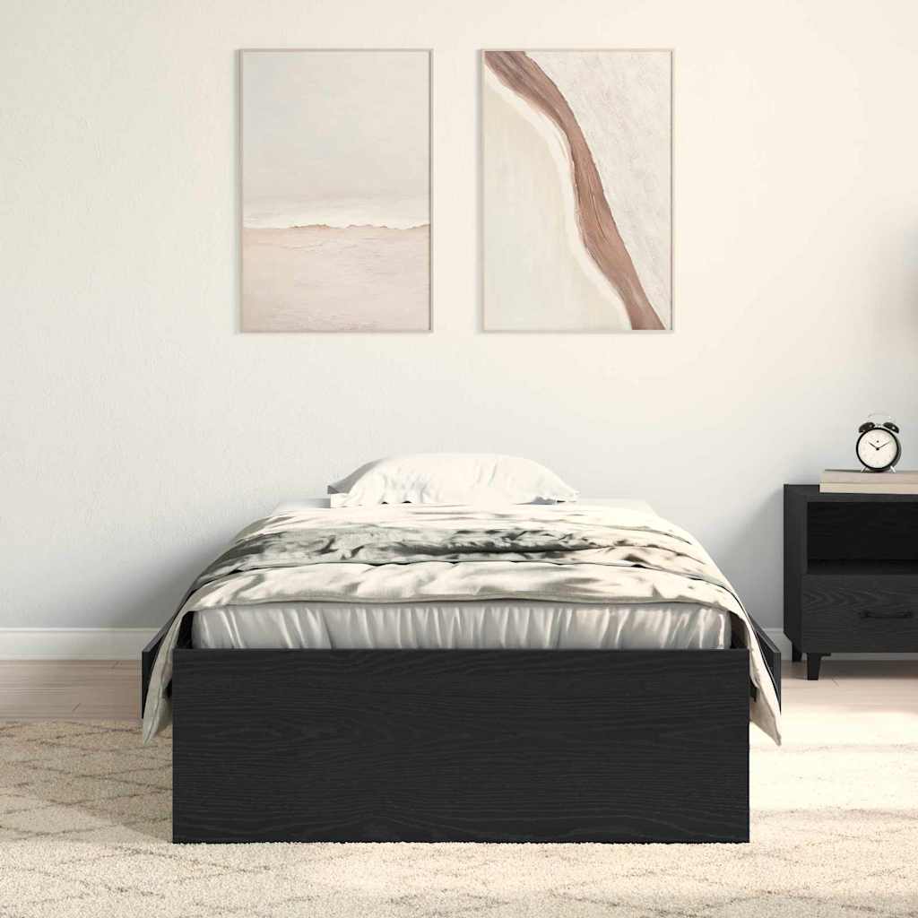 Bedframe met lade Zwart Eiken 90 x 190 cm Bewerkt hout is nu te koop bij PeponiXL, paradijselijk wonen!