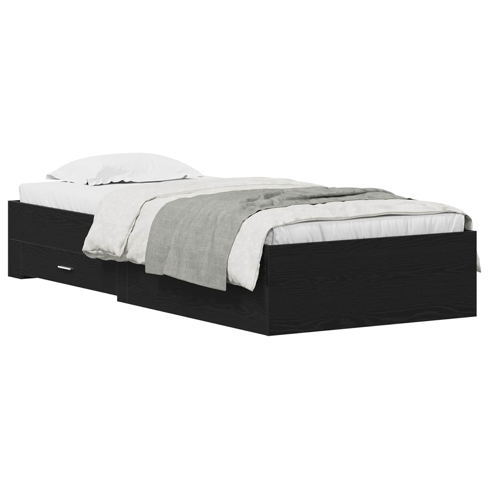 Bedframe met lade Zwart Eiken 90 x 190 cm Bewerkt hout is nu te koop bij PeponiXL, paradijselijk wonen!