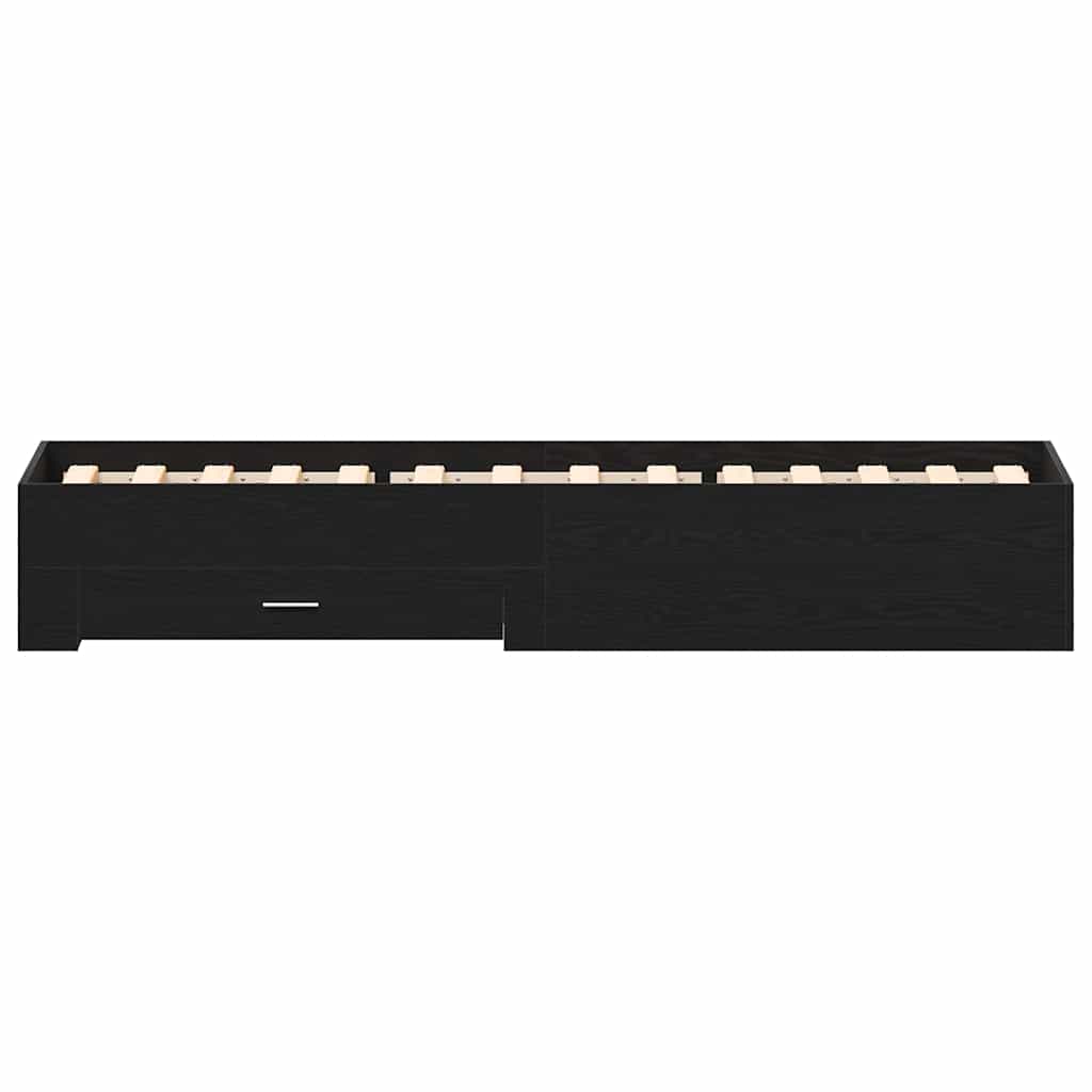 Bedframe met lade Zwart Eiken 90 x 190 cm Bewerkt hout is nu te koop bij PeponiXL, paradijselijk wonen!