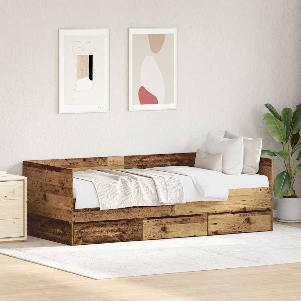 Dagbed met hoofdeinde Oud Hout 90 x 200 cm Bewerkt hout is nu te koop bij PeponiXL, paradijselijk wonen!