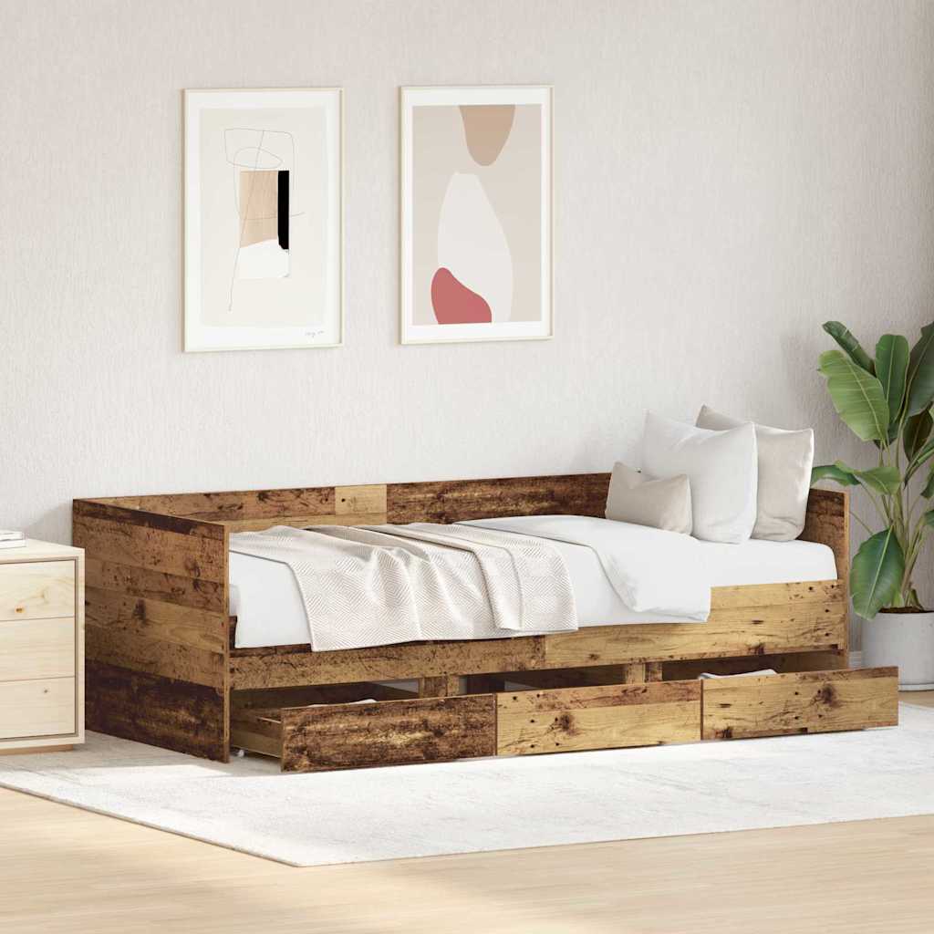 Dagbed met hoofdeinde Oud Hout 90 x 200 cm Bewerkt hout is nu te koop bij PeponiXL, paradijselijk wonen!