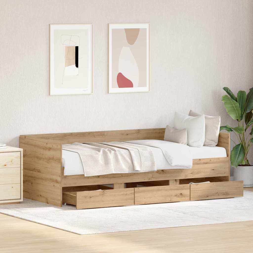 Dagbed met hoofdeinde Artisan Eiken 90 x 200 cm Bewerkt hout is nu te koop bij PeponiXL, paradijselijk wonen!
