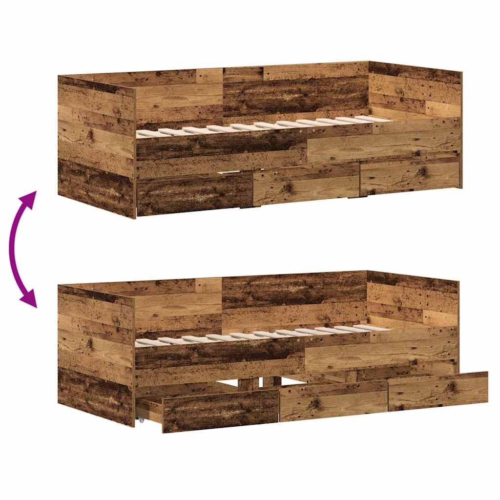 Dagbed met hoofdeinde Oud Hout 90 x 190 cm Bewerkt hout is nu te koop bij PeponiXL, paradijselijk wonen!