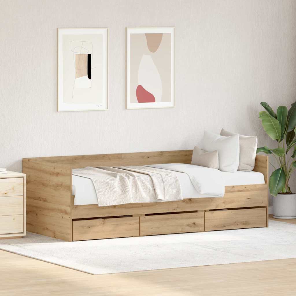 Dagbed met hoofdeinde Artisan Eiken 90 x 190 cm Bewerkt hout is nu te koop bij PeponiXL, paradijselijk wonen!