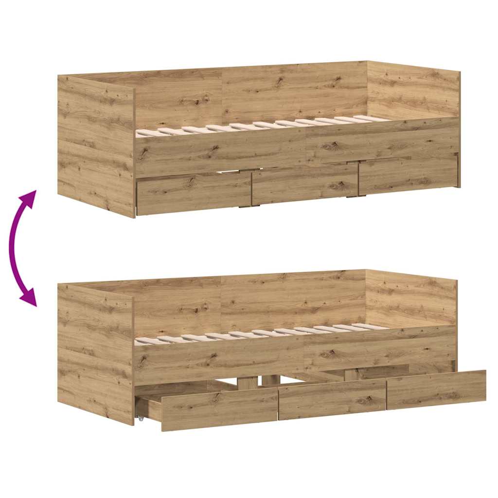 Dagbed met hoofdeinde Artisan Eiken 90 x 190 cm Bewerkt hout is nu te koop bij PeponiXL, paradijselijk wonen!