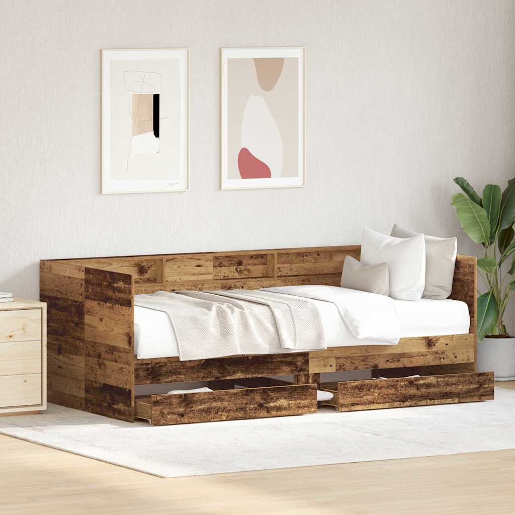 Dagbed met hoofdeinde Oud Hout 90 x 200 cm Bewerkt hout is nu te koop bij PeponiXL, paradijselijk wonen!