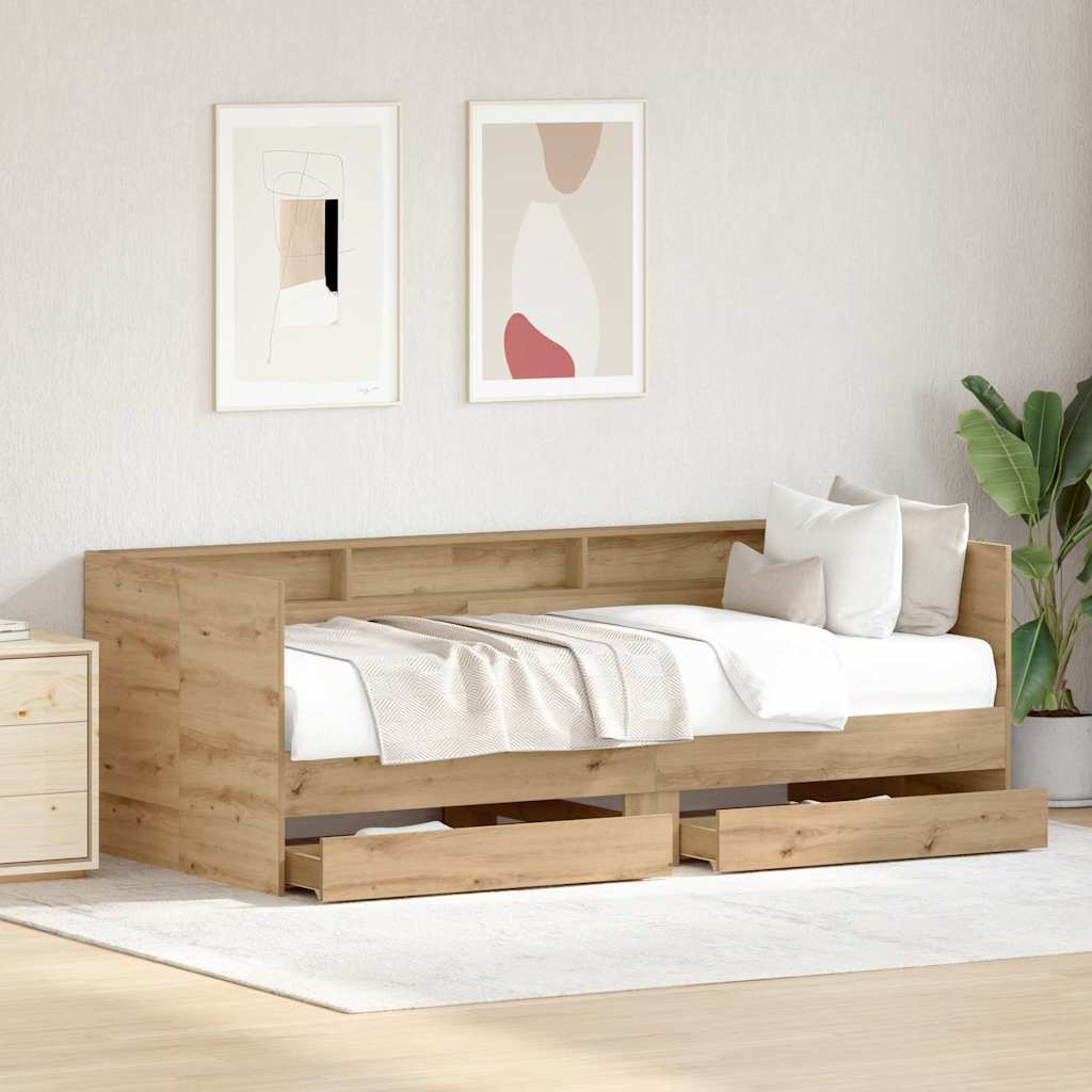 Dagbed met hoofdeinde Artisan Eiken 90 x 200 cm Bewerkt hout is nu te koop bij PeponiXL, paradijselijk wonen!
