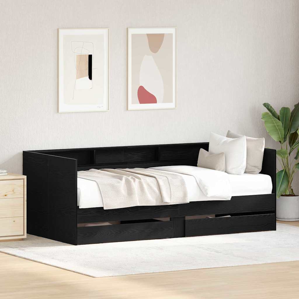Dagbed met hoofdeinde Zwart Eiken 90 x 200 cm Bewerkt hout is nu te koop bij PeponiXL, paradijselijk wonen!