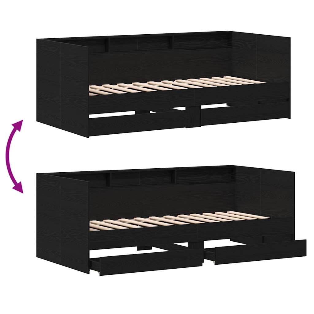 Dagbed met hoofdeinde Zwart Eiken 90 x 200 cm Bewerkt hout is nu te koop bij PeponiXL, paradijselijk wonen!