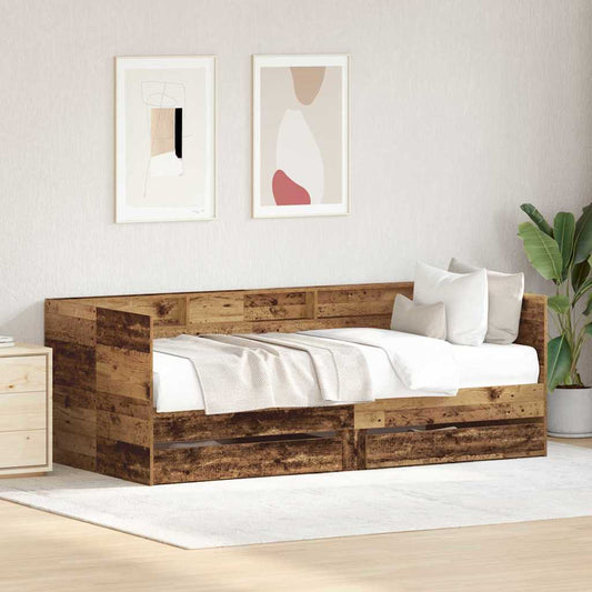Dagbed met hoofdeinde Oud Hout 90 x 190 cm Bewerkt hout is nu te koop bij PeponiXL, paradijselijk wonen!