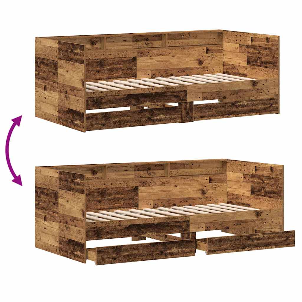 Dagbed met hoofdeinde Oud Hout 90 x 190 cm Bewerkt hout is nu te koop bij PeponiXL, paradijselijk wonen!