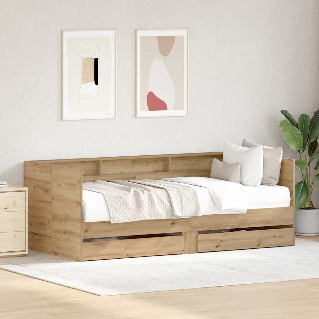 Dagbed met hoofdeinde Artisan Eiken 90 x 190 cm Bewerkt hout is nu te koop bij PeponiXL, paradijselijk wonen!