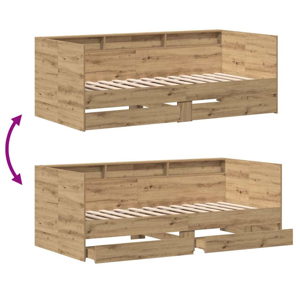 Dagbed met hoofdeinde Artisan Eiken 90 x 190 cm Bewerkt hout is nu te koop bij PeponiXL, paradijselijk wonen!