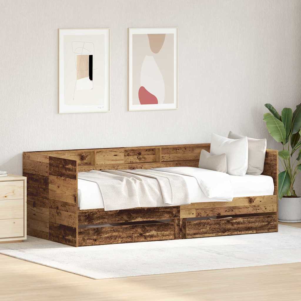Dagbed met hoofdeinde Oud Hout 75 x 190 cm Bewerkt hout is nu te koop bij PeponiXL, paradijselijk wonen!