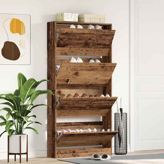 Schoenenkast met plank Oudhout 80 x 21 x 163,5 cm Bewerkt hout is nu te koop bij PeponiXL, paradijselijk wonen!