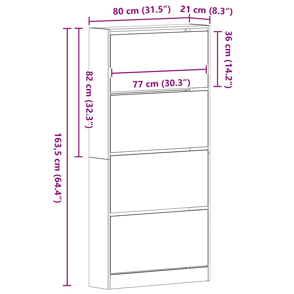 Schoenenkast met plank Oudhout 80 x 21 x 163,5 cm Bewerkt hout is nu te koop bij PeponiXL, paradijselijk wonen!