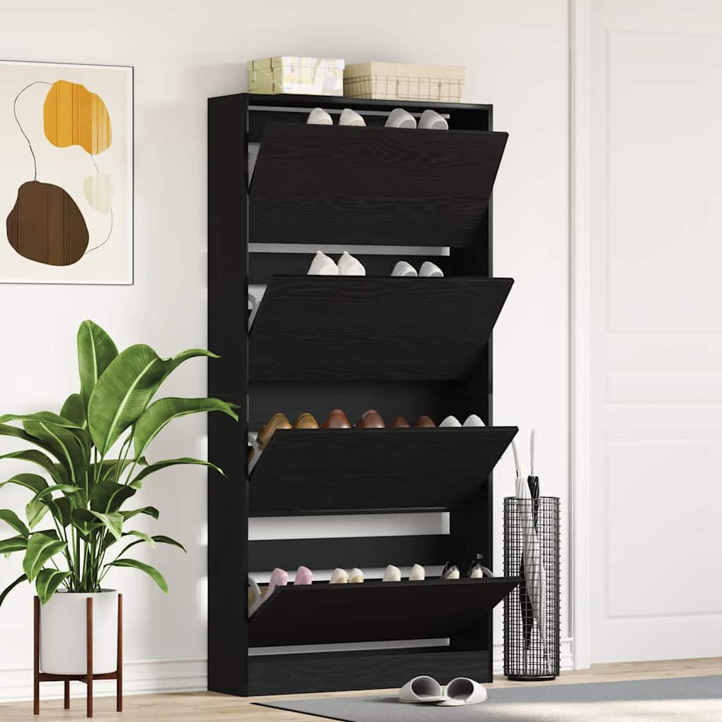 Schoenenkast Zwart Eiken 80 x 21 x 163,5 cm Bewerkt hout is nu te koop bij PeponiXL, paradijselijk wonen!