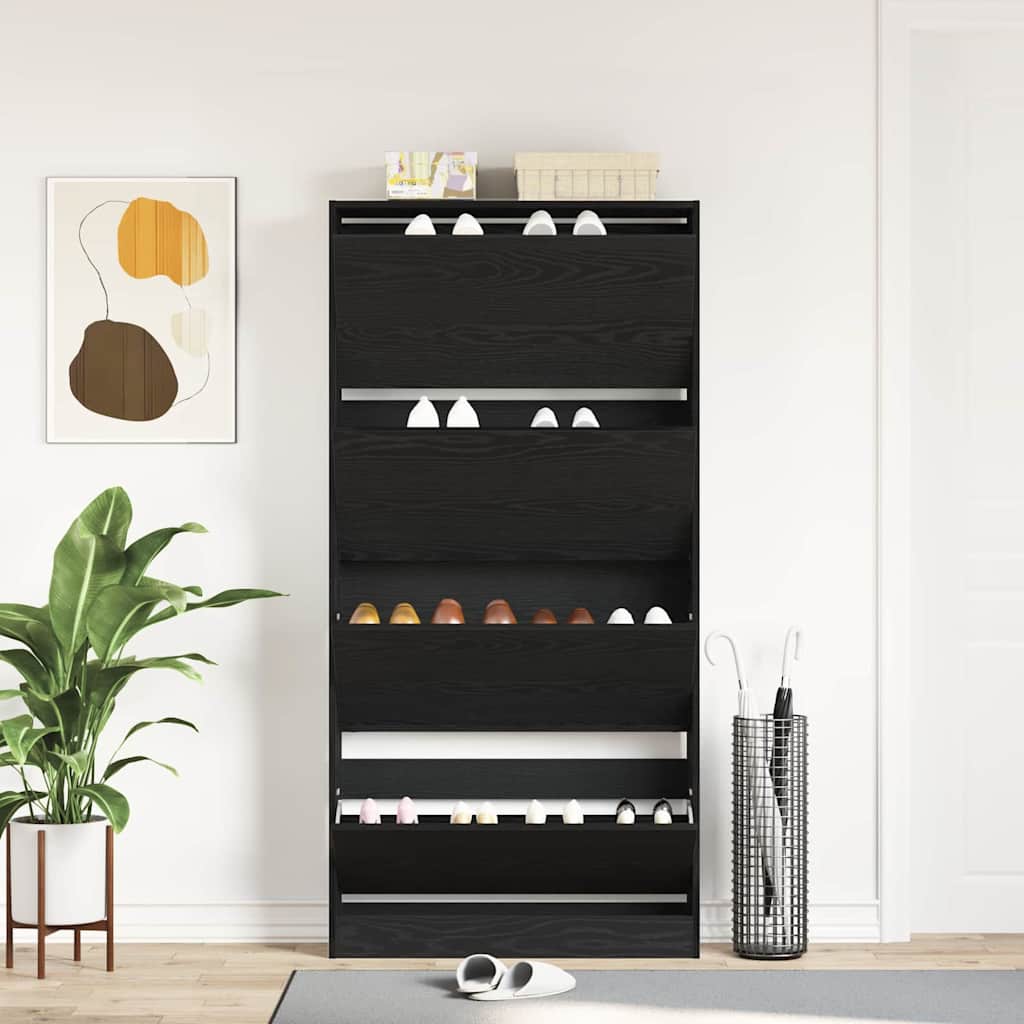 Schoenenkast Zwart Eiken 80 x 21 x 163,5 cm Bewerkt hout is nu te koop bij PeponiXL, paradijselijk wonen!