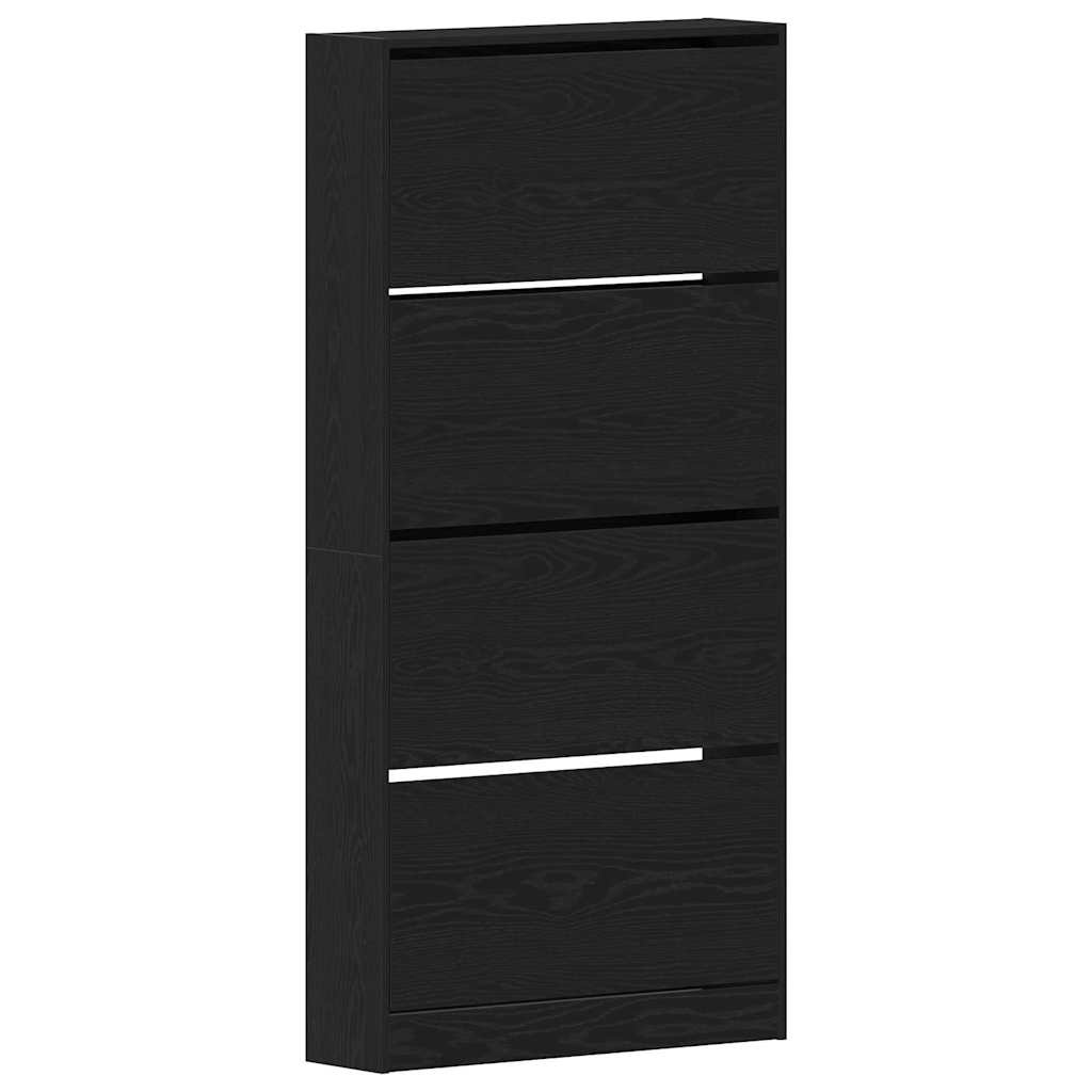 Schoenenkast Zwart Eiken 80 x 21 x 163,5 cm Bewerkt hout is nu te koop bij PeponiXL, paradijselijk wonen!