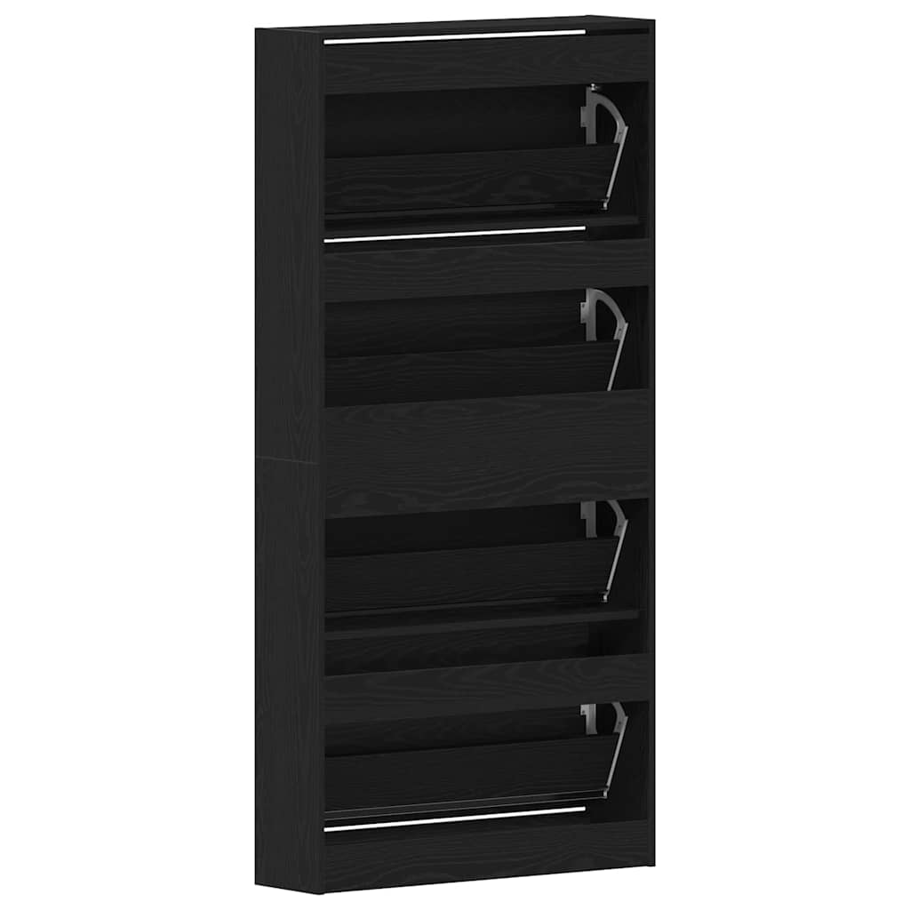Schoenenkast Zwart Eiken 80 x 21 x 163,5 cm Bewerkt hout is nu te koop bij PeponiXL, paradijselijk wonen!