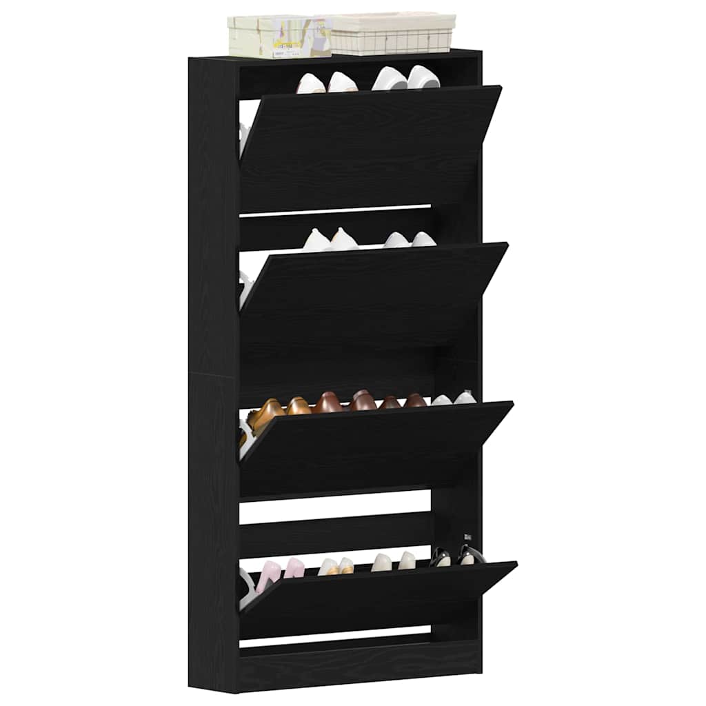 Schoenenkast Zwart Eiken 80 x 21 x 163,5 cm Bewerkt hout is nu te koop bij PeponiXL, paradijselijk wonen!