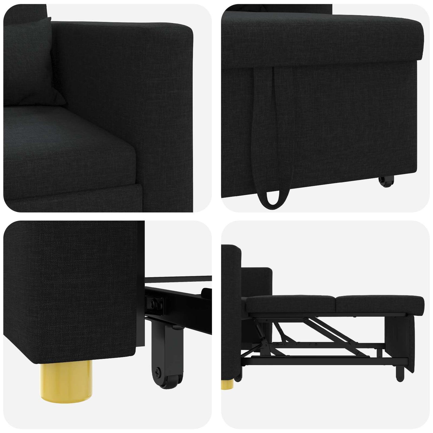 Uittrekbaar slaapbank eenpersoons Zwart 90 x 165 x 87 cm Stof is nu te koop bij PeponiXL, paradijselijk wonen!