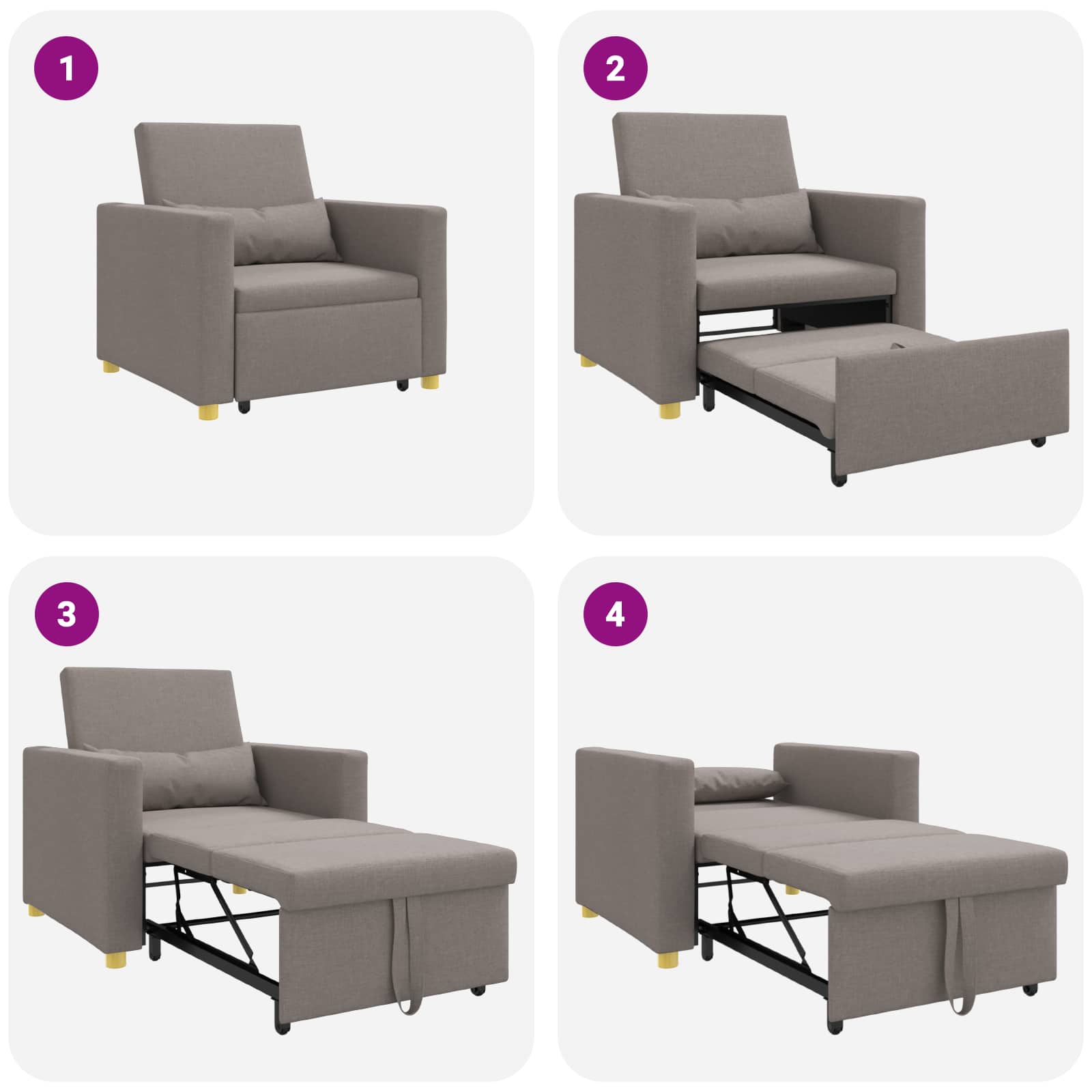 Uittrekbaar slaapbank eenpersoons Taupe 90 x 165 x 87 cm Stof is nu te koop bij PeponiXL, paradijselijk wonen!