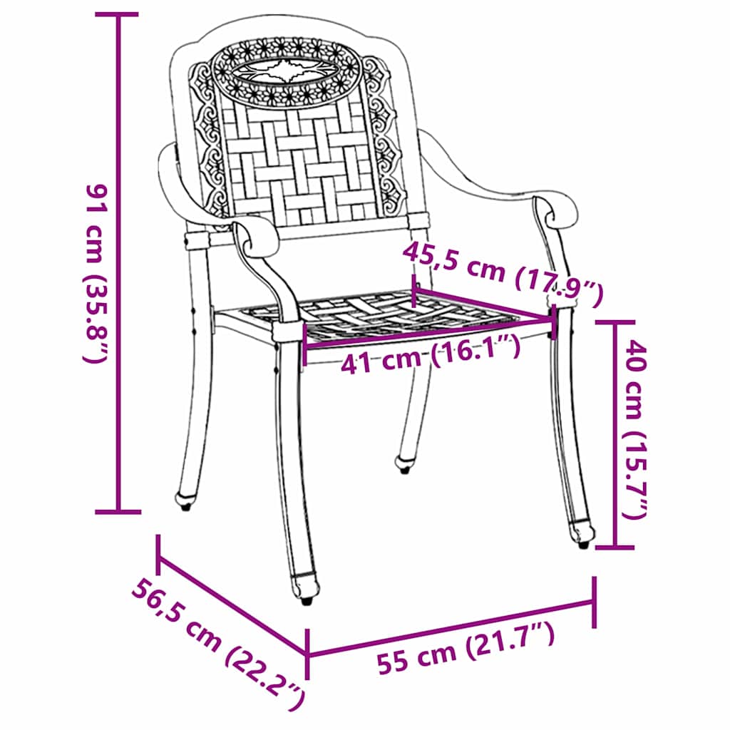 Tuinstoel 2 pcs Brons 55 x 56.5 x 91cm Aluminium is nu te koop bij PeponiXL, paradijselijk wonen!
